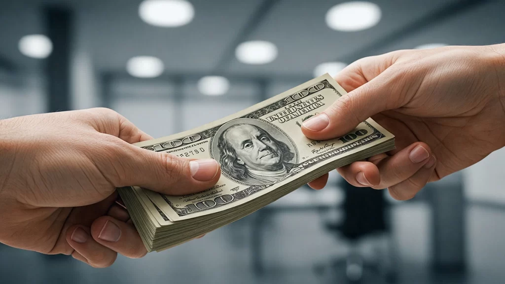 Hand holding US dollars representing lending, loans, and finance. Perfect for money borrowing, credit, and sustainable financial growth.