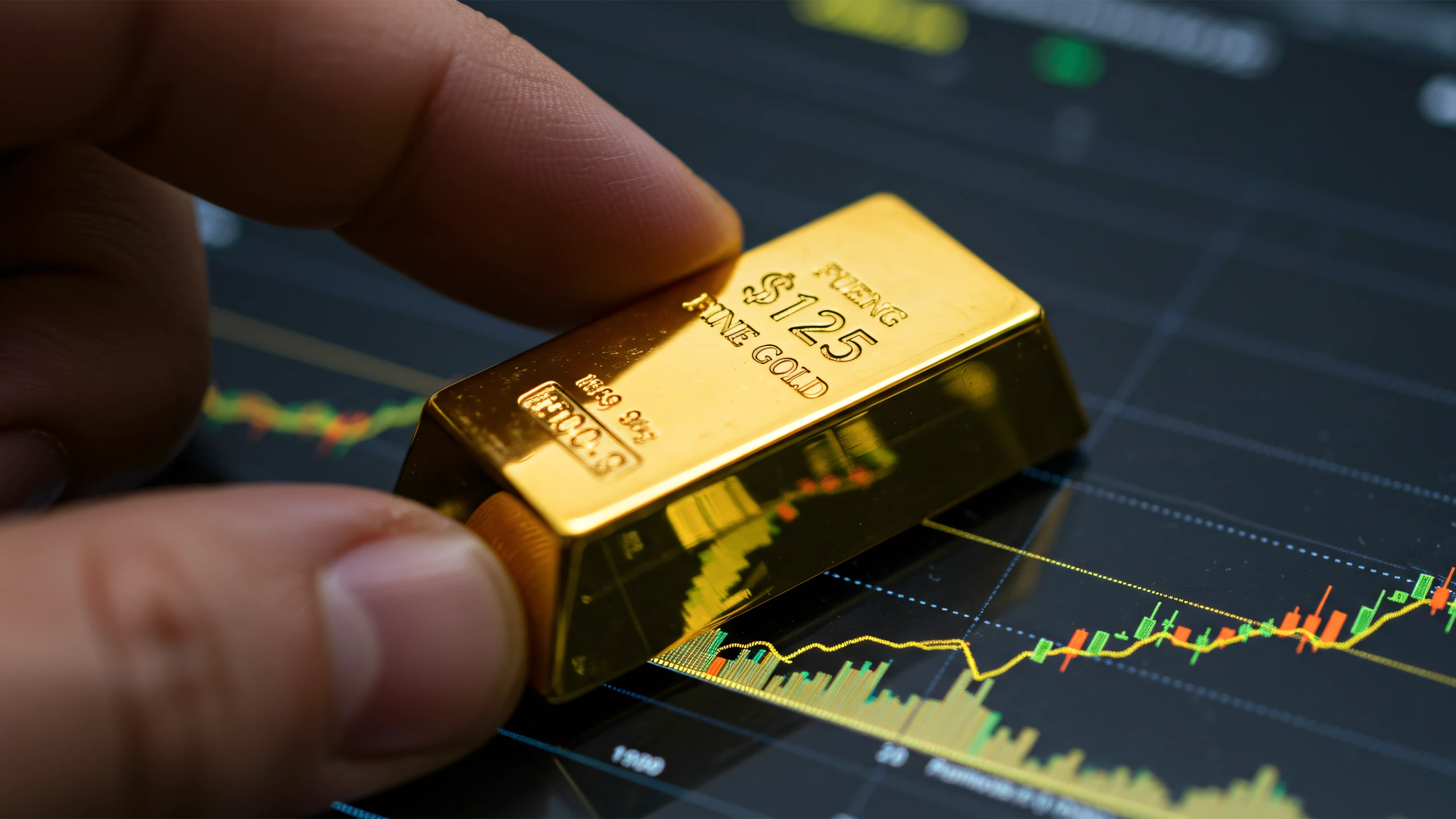 Glowing blockchain token linked to oil, gold, grain, and containers, illustrating blockchain applications in commodities.